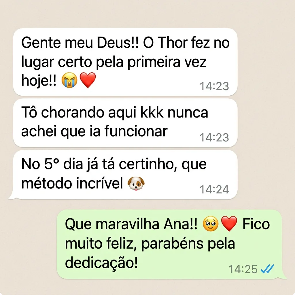 Print WhatsApp: cliente contando que o método funcionou com seu cachorro